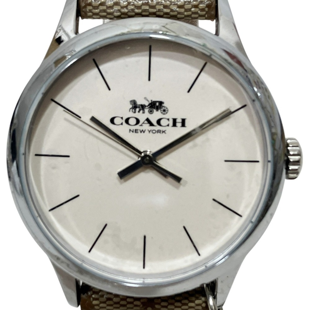 Coach watch, total weight 26.6g, stainless steel, genuine leather strap, quar...